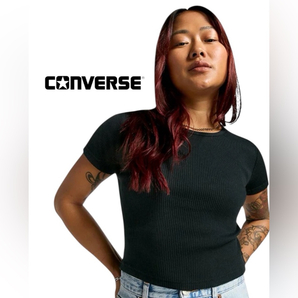 RIBBED CROPPED T-SHIRT BLACK EXTRA SMALL CREWNECK WOMEN’S CONVERSE